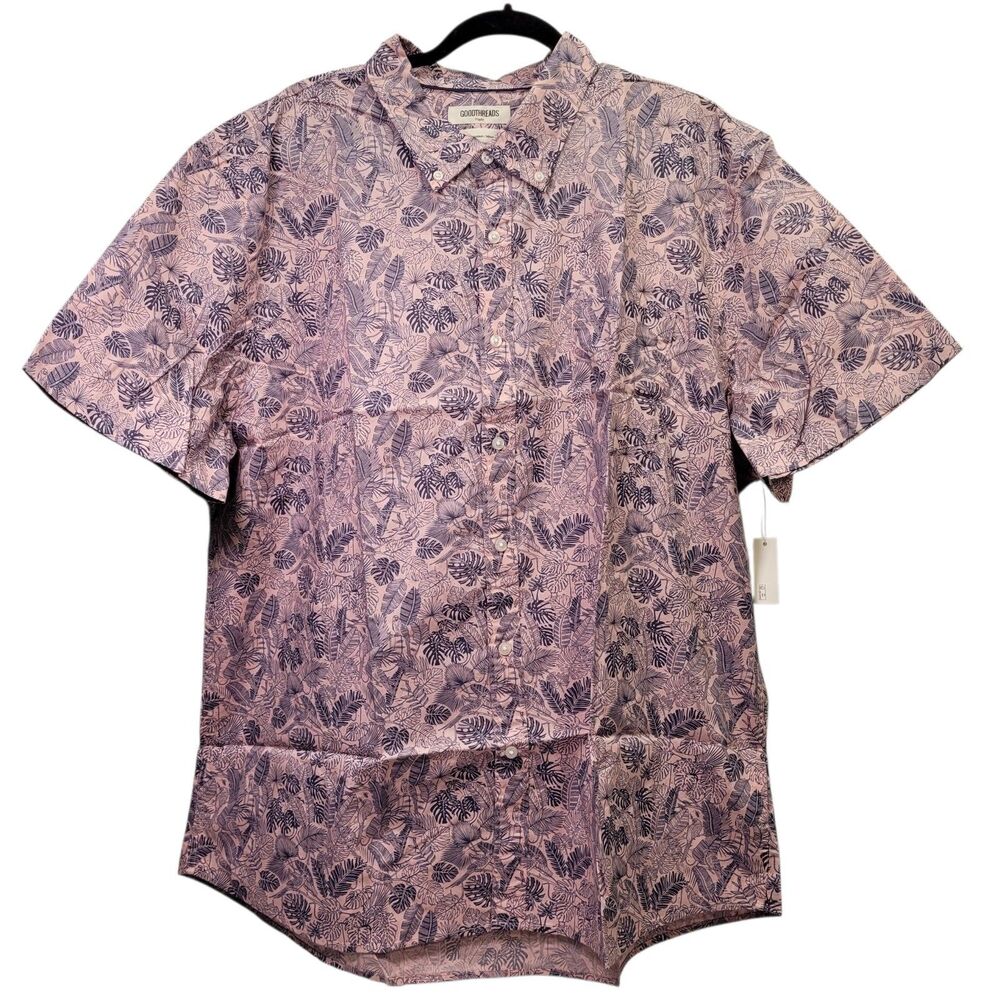 Goodthreads Men's  Tropical Leaves /Pink Hawaiian Button Front Shirt Size XXXL